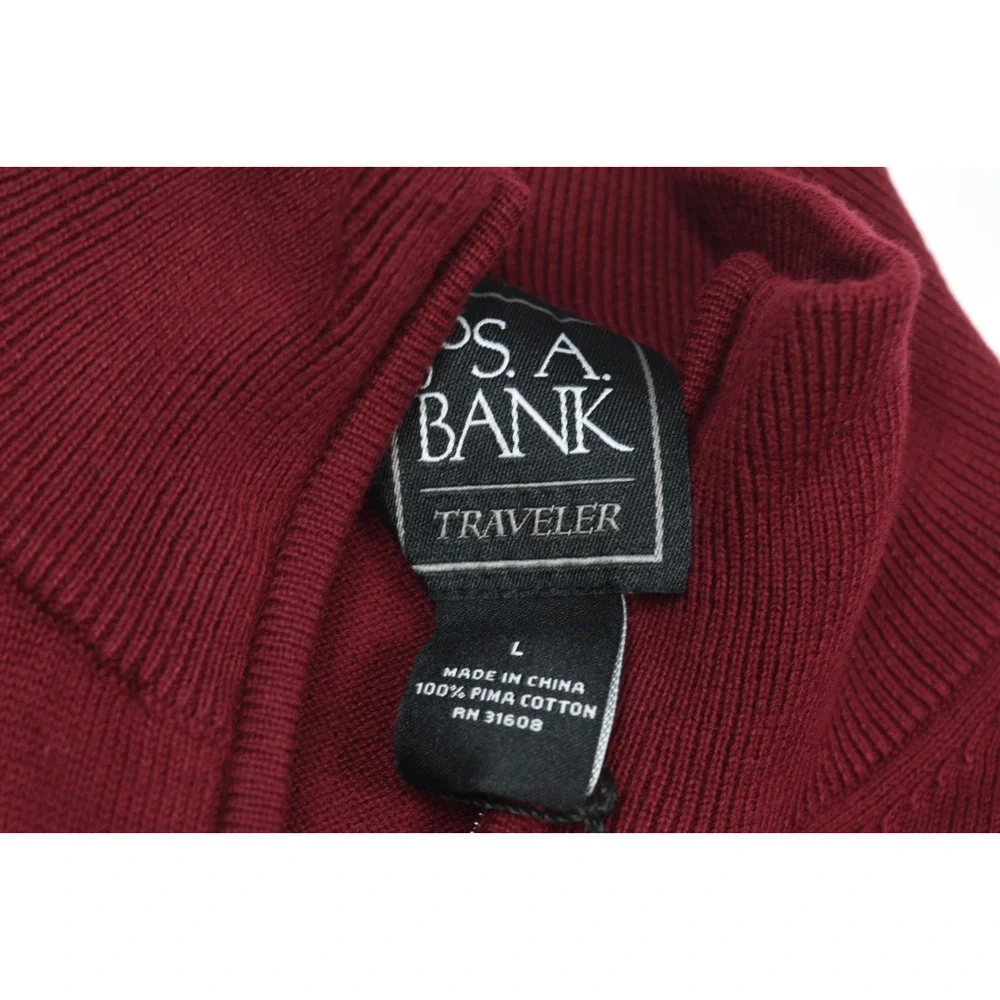 Jos A Bank Traveler Sweater Mens Large Red Long Sleeve Pima Cotton Pullover